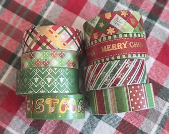 Christmas Tape Washi Sample -- Red green blue -- 24inch sample--choose one or set of 8 -- Christmas gingham, merry Christmas