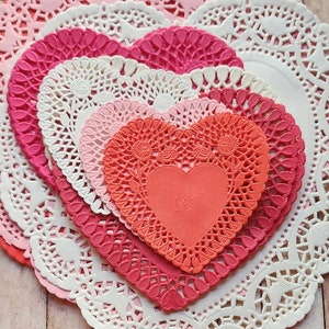 Heart Paper Doily Bundle/pink/red/hot pink/white/Junk Journal/Lace Doily/various sizes/Valentine set image 3