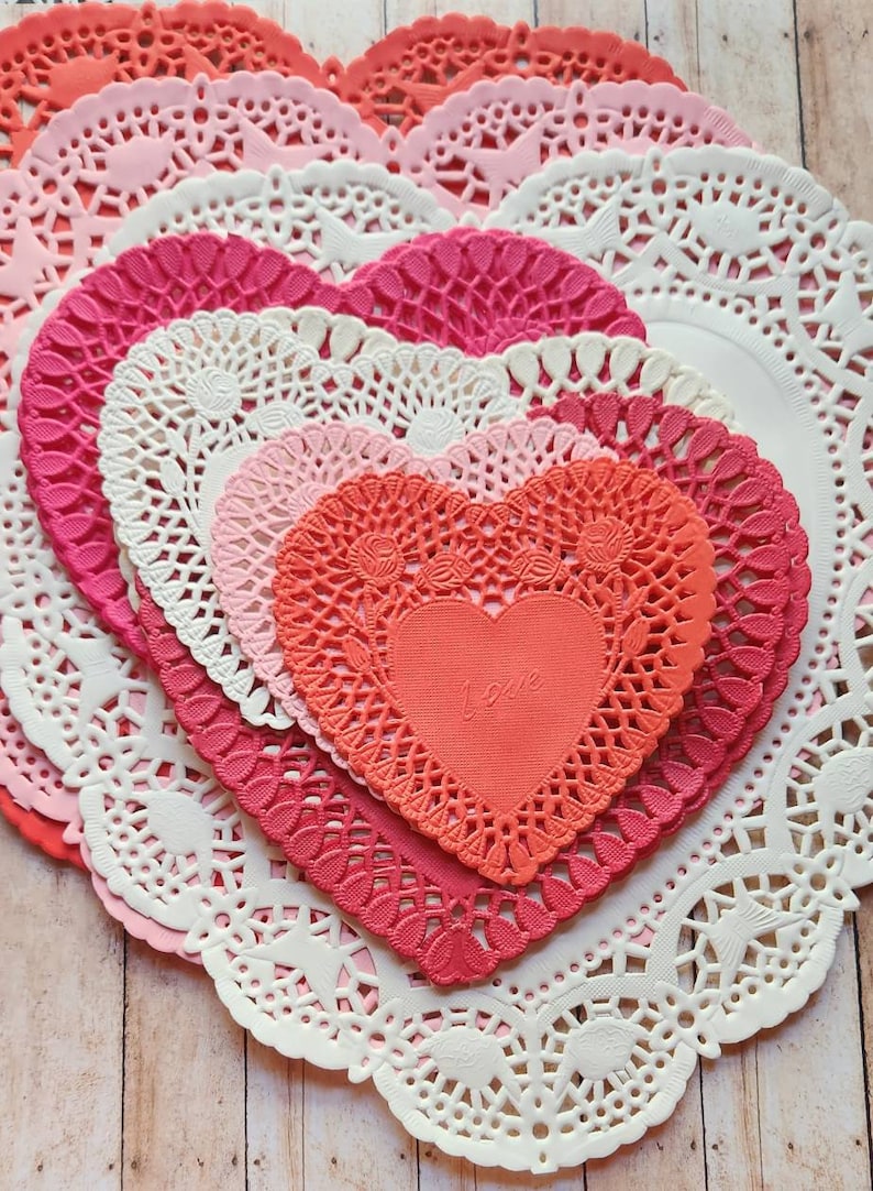 Heart Paper Doily Bundle/pink/red/hot pink/white/Junk Journal/Lace Doily/various sizes/Valentine set image 3