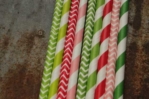 Strawberry Party Straws -- Hot Pink, Lime Green, Red Il_570xn