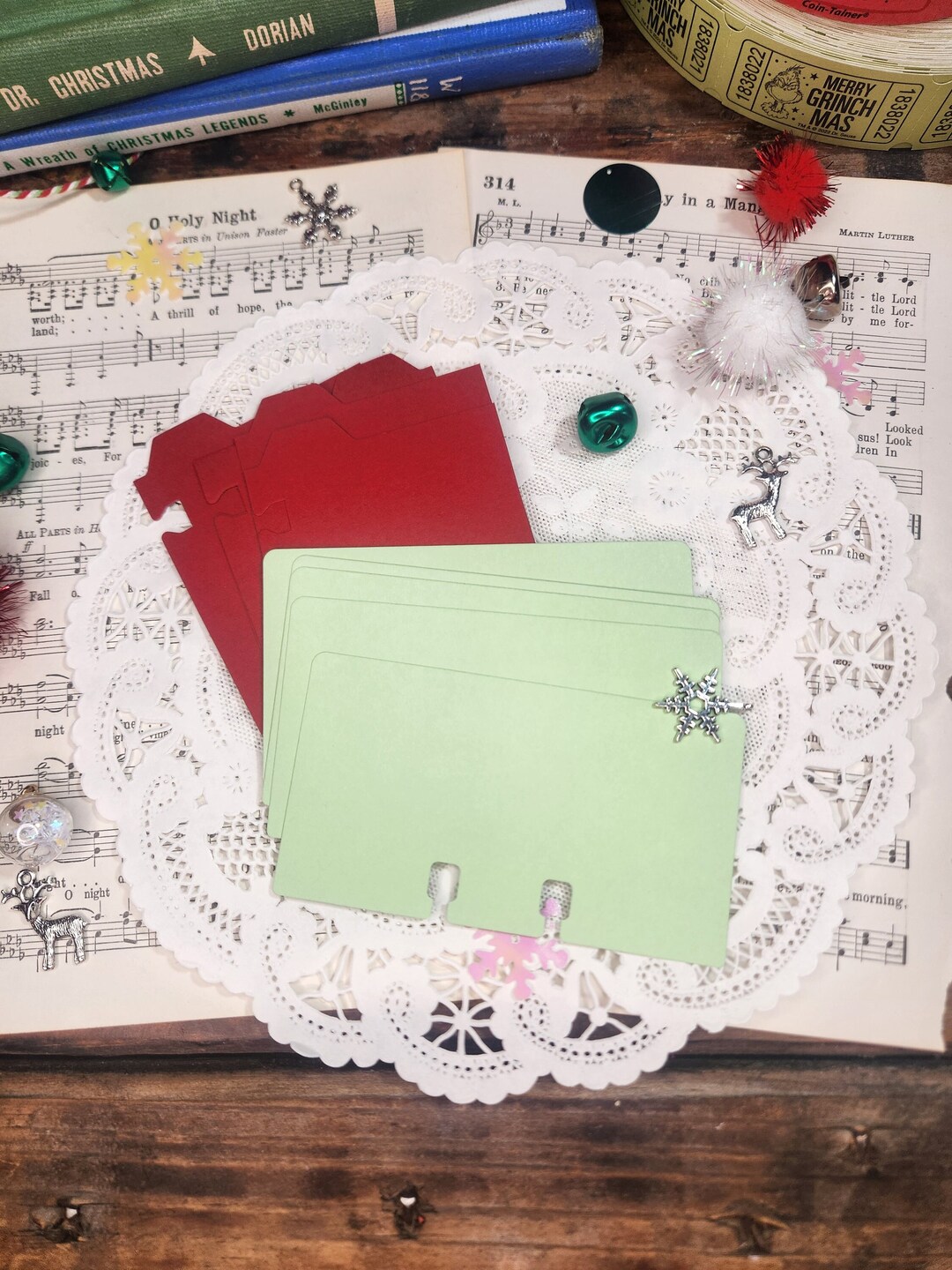 Rotary File Cards and Dividers in Christmas Colors Red and Green Junk