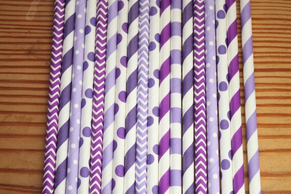 Tangled Party Straws -- Choose Quantity -- Drinking Paper Straws, Rapunzel Purple, Lavender Il_570xn