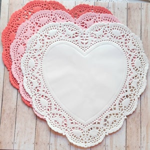 Heart Paper Doily Bundle/pink/red/hot pink/white/Junk Journal/Lace Doily/various sizes/Valentine set image 2