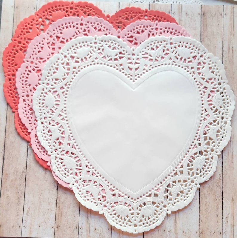 Heart Paper Doily Bundle/pink/red/hot pink/white/Junk Journal/Lace Doily/various sizes/Valentine set image 2