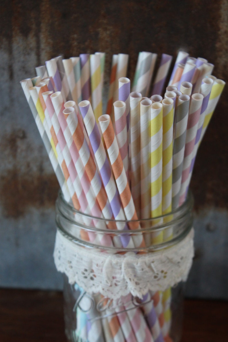 30 Pastel Rainbow Party Straws Paper Straws Beach Etsy