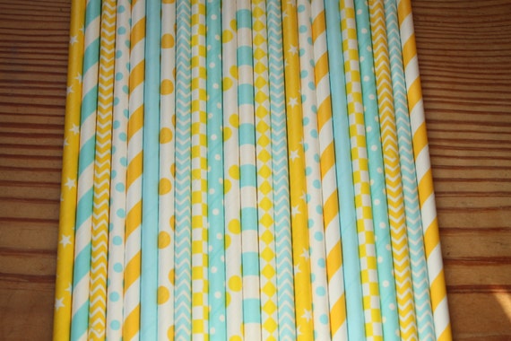Mint Green and Yellow Party Straws Il_570xn