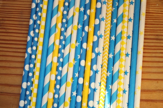 30 Belle Party Straws -- Beauty and the Beast Paper Straws, Blue Yellow Il_570xn