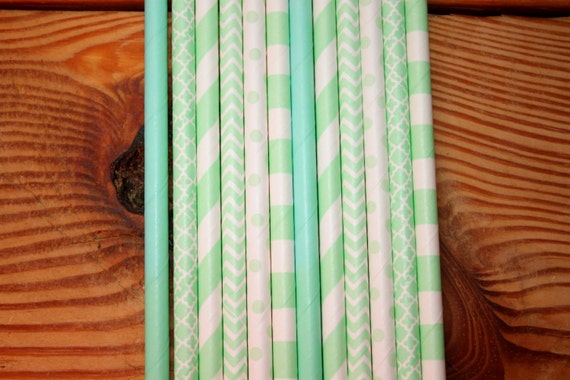 30 Mint Party Straws, Drinking Straws, Assorted Patterns Il_570xn