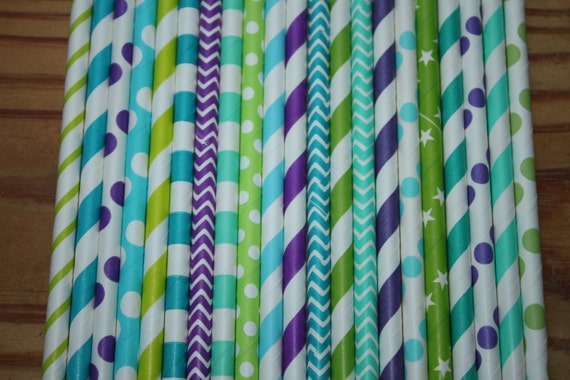 30 Peacock Party Straws, Assorted Patterns Il_570xn