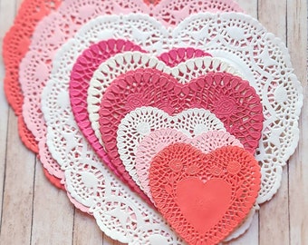 Heart Paper Doily Bundle/pink/red/hot pink/white/Junk Journal/Lace Doily/various sizes/Valentine set
