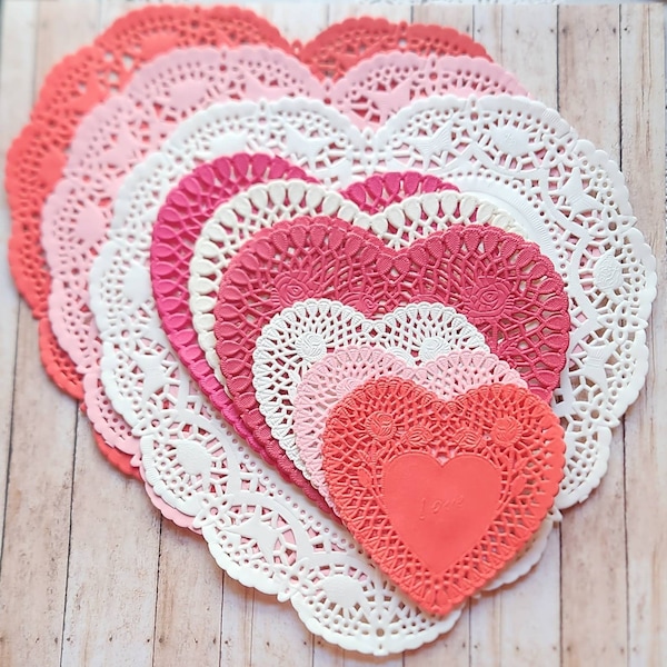 Heart Paper Doily Bundle/pink/red/hot pink/white/Junk Journal/Lace Doily/various sizes/Valentine set