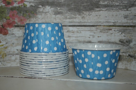 Small Baking Cups -- Blue Nut Cups, dessert cups, ice cream cups, polka dots Il_570xn