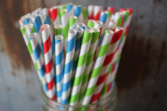 30 Race Party Straws, Paper Straws, Blue, Red, Lime Green, Super Hero, Thomas the Train Il_570xn
