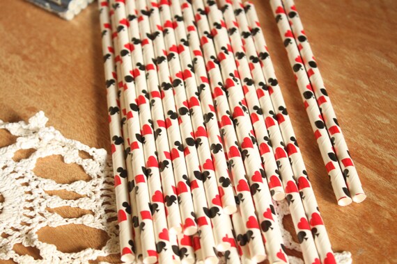 Poker Theme Straws - Party Straws-red heart-black spade-red diamond-black club Il_570xn