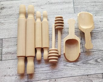 Blank Wood Tiered Tray Accessories, DIY, Wood Scoops, Rolling Pins, Honey Dipper, Candy Buffet, Tray Decor