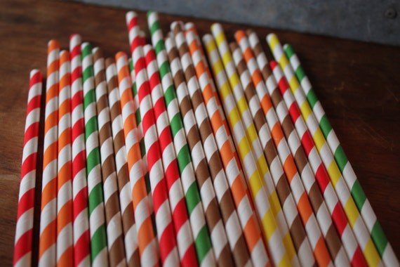 20 Camp Party Straws -- Camping -- bon fire, orange, yellow, red, brown, green Il_570xn