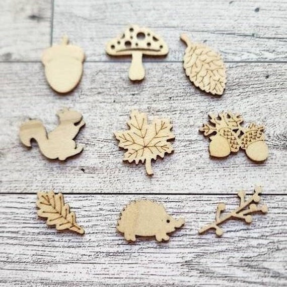 Nature Wood Blanks Wood, Leaves, Woodland Animals Squirrel, Acorn, wood cabachons, Laser Cut, Wooden Shapes Il_570xn