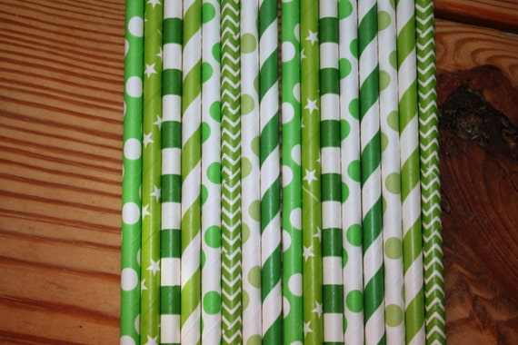 30 St Patricks Day Straws, assorted patterns, paper straws Green Il_570xn