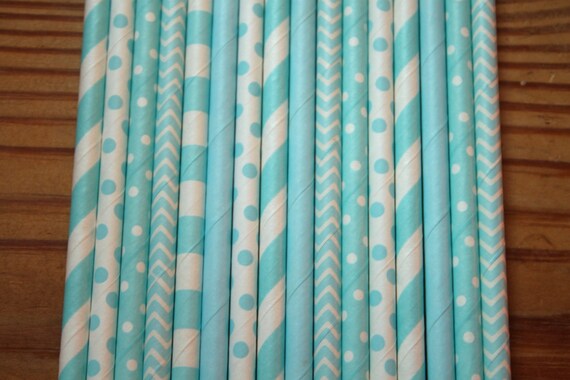 30 Baby Blue Party Straws, Paper Straws, Assorted Patterns Il_570xn