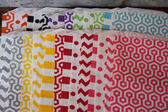 Favor Bags, Treat Bags, Set of 12, Paper Favor Bags, Glassine Party Bags 5 X 7.5 - You choose color and pattern Il_570xn