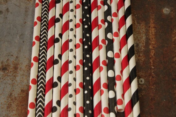 Gamecocks Party Straws - Set of 25 - black, dots, stripes, chevron Il_570xn