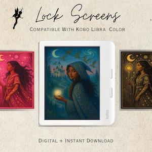 3 Fantasy-Themed Kobo Libra Sleep Screen Wallpapers – Digital Lock Screen Covers for eReader – Kobo Libra Color– Instant Download