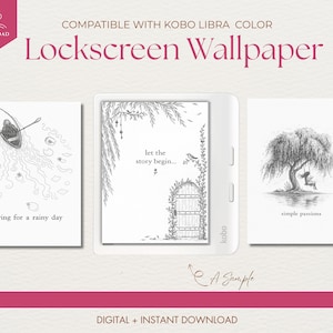 Kobo Lock Screen Hintergrundbilder | Digitaler Download | eReader Hintergründe für Kobo Libra | Gekritzel Kunst | Natur, Boot, Baum Designs