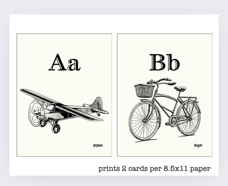 Vintage Alphabet Cards or Posters. Black Cream Colored. Printables ...