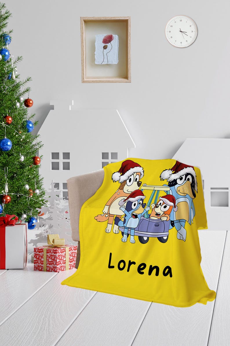 Custom Name Bluey Baby Blanket, Personalized Baby Blanket, Birthday