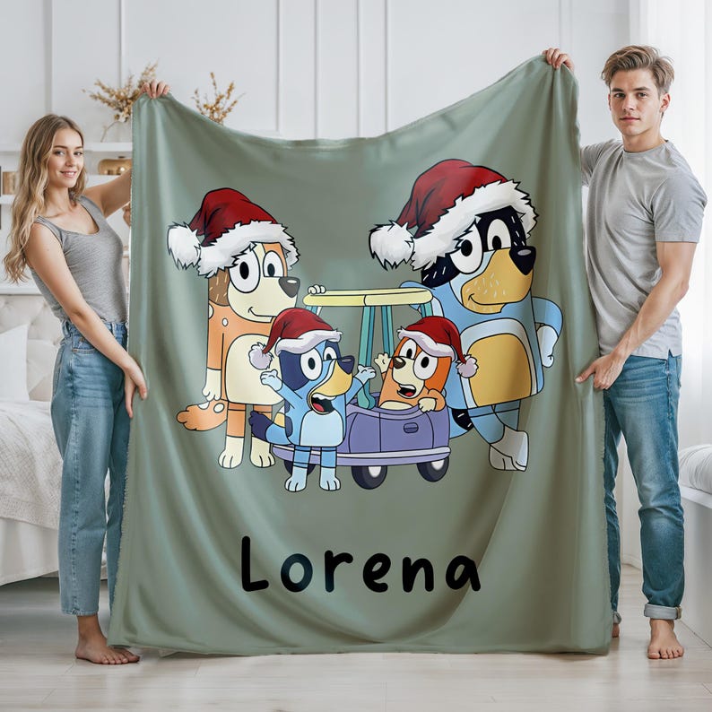 Custom Name Bluey Baby Blanket, Personalized Baby Blanket, Birthday