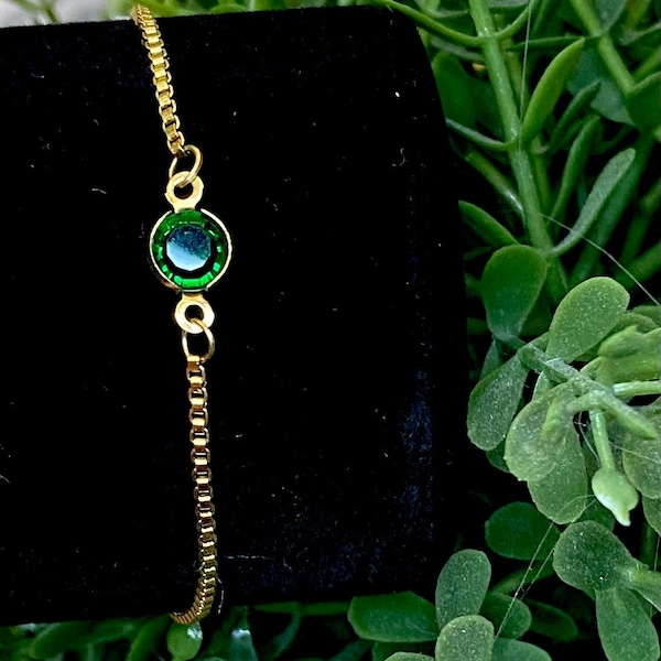 dark green gold adjustable bracelet elegant gift anklet affordable hypoallergenic dainty classy gem teen girlfriend jewelry emerald green