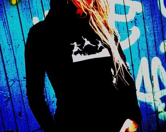 3 Dancer Womens Hoodie - dance hoodie, womens screenprint hoodie, dance wear, yoga top, longsleeve graphic hoodie