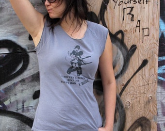 SALE - Screamin' Sam Tee - womens silkcreen tshirt, punk tshirt, rock tshirt, womens raglan tshirt, ninja tshirt