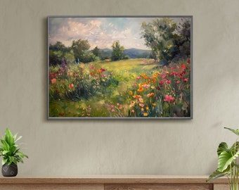 Blossoming Spring Meadow Painting | Vintage Landscape Print | Country Field PRINTABLE Digital Download