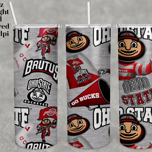 Tumbler wrap Ohio State 20oz skinny straight tampered PNG, full tumbler designs, high resolution 300 dpi