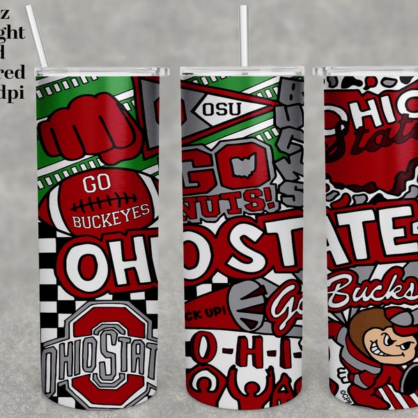 Tumbler wrap Ohio State 20oz skinny straight tampered PNG, full tumbler designs, high resolution 300 dpi