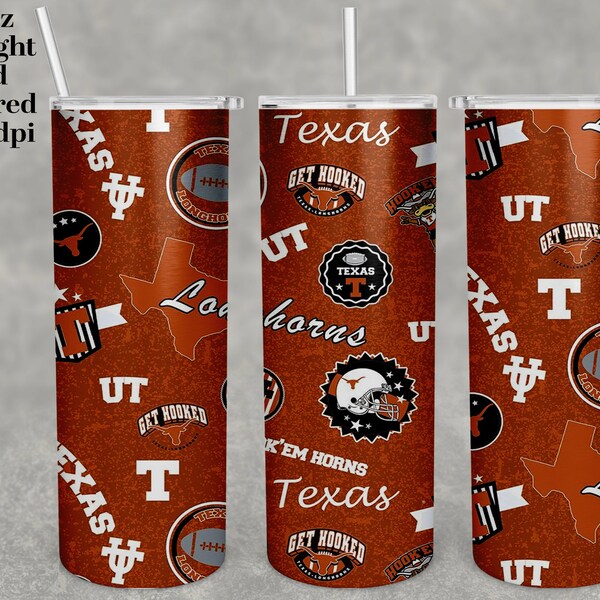 Tumbler wrap longhorns 20oz skinny straight tampered png, full tumbler designs, high resolution 300 dpi