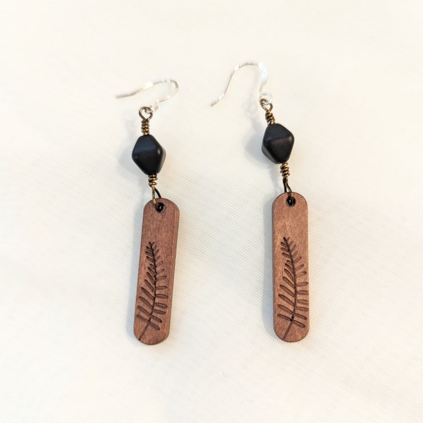 Wood Bead Handcrafted Wire Wrapped Dangle Drop Earrings (#23)