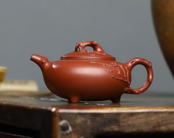 Yixing Zisha Teapot [Plum Blossom Tripod Pot] 370ml | Full Handmade | Chinese Purple Clay Teapot | Gongfu Teapot