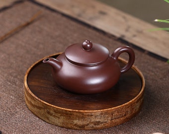 Yixing Zisha Teapot [Flat Horizontal 扁水平] (Gift Box/Certificate Included) [YIQIN TEAWARE]