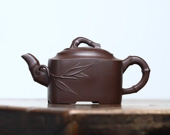 Yixing Zisha Teapot [Sifang Bamboo Pot] 250ml | Full Handmade | Chinese Purple Clay Teapot | Gongfu Teapot