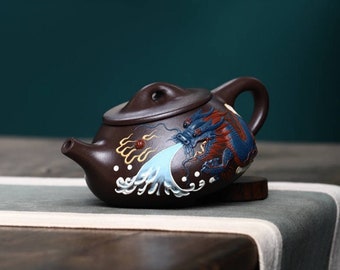 Teiera Yixing Zisha interamente fatta a mano [pentola Dragon Jingzhou Shi Piao] 300 ml (confezione regalo inclusa) [YIQIN TEAWARE]