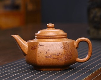 Volledig handgemaakte Yixing Zisha theepot [Liufang Yun Zhong Pot] 280ml (inclusief geschenkdoos) [YIQIN THEEWARE]