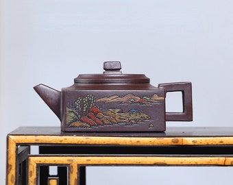 Yixing Zisha Teapot [Fangshan Yishi] 200ml | Full Handmade | Chinese Purple Clay Teapot | Gongfu Teapot