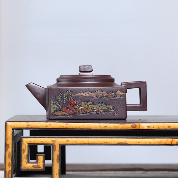 Yixing Zisha Teapot [Fangshan Yishi] 200ml | Full Handmade | Chinese Purple Clay Teapot | Gongfu Teapot