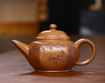 Teiera Yixing Zisha interamente fatta a mano [Vaso Liufang Shuiping] 150 ml (confezione regalo inclusa) [YIQIN TEAWARE]