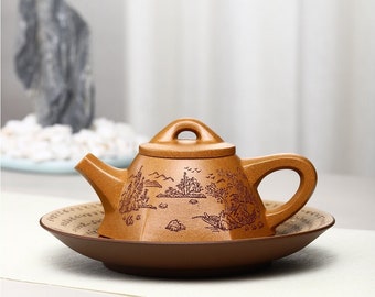 Volledig handgemaakte Yixing Zisha theepot [Liufang Bawang Shi Piao Pot] 260ml (inclusief geschenkdoos) [YIQIN THEEWARE]