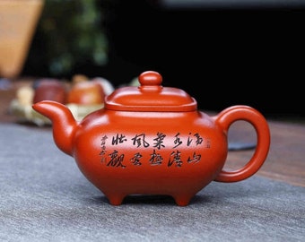 Volledig handgemaakte Yixing Zisha theepot [Sifang Chuan Lu Pot] 330ml (inclusief geschenkdoos) [YIQIN THEEWARE]