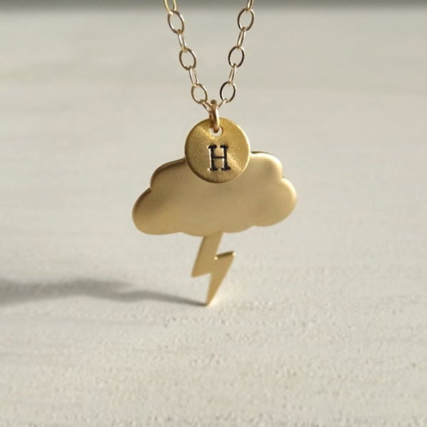 Back in Stock - Storm Cloud Necklace - Personalized Gift - Gold Cloud Charm - Gift for Her - Bolt Charm - Meteorologist Gift - Thunderstorm