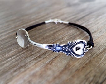 BACK IN STOCK, Heirloom Spoon Bracelet - Silver Brass Spoon, Personalized Spoon Jewelry - Gift for Her - Family Name Initial - Gift for Her